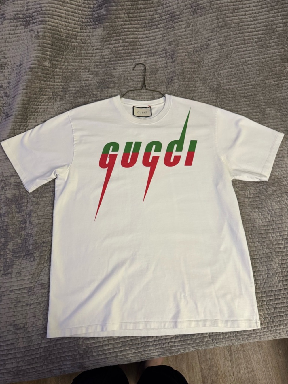 Gucci White Short-Sleeve Logo Tee with Red & Green Graphic